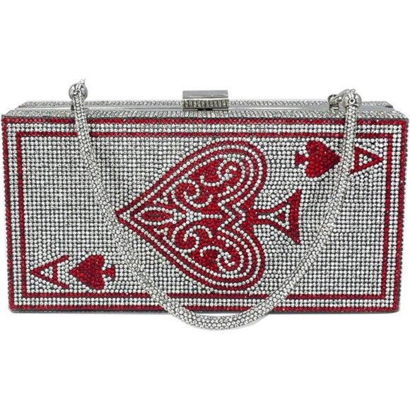 Diamond Sliver Crystal Evening Bag Rhinestone Bling Money Purses Poker Card - Picture 2 of 7